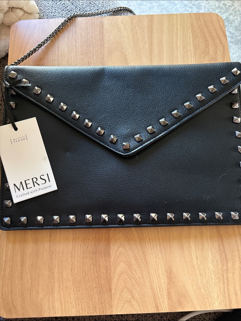 Mersi Black Studded Envelope Clutch